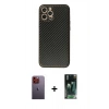 MARSİLYAN™- iPhone 12 Pro Kılıf Ahenk Işık - Siyah 360 Mat Full Body Arka Koruyucu + Neon Fosforlu Kamera Lens - TU