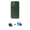 MARSİLYAN™- iPhone 12 Pro Kılıf Ahenk Işık - Siyah 3D Antistatik Cam Ekran Koruyucu + Kamera Lens Koruma Cam - SF