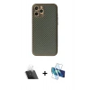 MARSİLYAN™- iPhone 12 Pro Kılıf Ahenk Işık - Siyah 3D Antistatik Cam Ekran Koruyucu + Kamera Lens Koruma Cam - SF