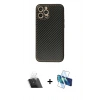 MARSİLYAN™- iPhone 12 Pro Kılıf Ahenk Işık - Siyah 3D Antistatik Cam Ekran Koruyucu + Kamera Lens Koruma Cam - SF