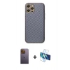 MARSİLYAN™- iPhone 12 Pro Kılıf Ahenk Işık - Siyah 3D Antistatik Cam Ekran Koruyucu + Neon Fosforlu Kamera Lens - SI