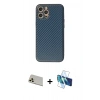 MARSİLYAN™- iPhone 12 Pro Kılıf Ahenk Işık - Siyah 3D Antistatik Cam Ekran Koruyucu + Rainbow Kamera Lens Koruma Cam - GD