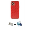 MARSİLYAN™- iPhone 12 Pro Kılıf Ahenk Işık - Siyah 3D Antistatik Cam Ekran Koruyucu + Rainbow Kamera Lens Koruma Cam - GD