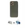 MARSİLYAN™- iPhone 12 Pro Kılıf Ahenk Işık - Siyah 3D Antistatik Cam Ekran Koruyucu + Rainbow Kamera Lens Koruma Cam - GD