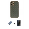 MARSİLYAN™- iPhone 12 Pro Kılıf Ahenk Işık - Siyah 3D Antistatik Hayalet Cam Ekran Koruyucu + Metal Kamera Lens Koruma Cam - AKYL