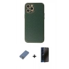MARSİLYAN™- iPhone 12 Pro Kılıf Ahenk Işık - Siyah 3D Antistatik Hayalet Cam Ekran Koruyucu + Metal Kamera Lens Koruma Cam - AKYL