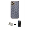 MARSİLYAN™- iPhone 12 Pro Kılıf Ahenk Işık - Siyah 3D Antistatik Hayalet Cam Ekran Koruyucu + Rainbow Kamera Lens Koruma Cam - GD