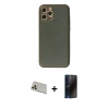 MARSİLYAN™- iPhone 12 Pro Kılıf Ahenk Işık - Siyah 3D Antistatik Hayalet Cam Ekran Koruyucu + Rainbow Kamera Lens Koruma Cam - GD