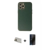 MARSİLYAN™- iPhone 12 Pro Kılıf Ahenk Işık - Siyah 3D Antistatik Hayalet Cam Ekran Koruyucu + Rainbow Kamera Lens Koruma Cam - GD