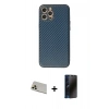 MARSİLYAN™- iPhone 12 Pro Kılıf Ahenk Işık - Siyah 3D Antistatik Hayalet Cam Ekran Koruyucu + Rainbow Kamera Lens Koruma Cam - GD