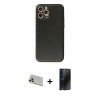 MARSİLYAN™- iPhone 12 Pro Kılıf Ahenk Işık - Siyah 3D Antistatik Hayalet Cam Ekran Koruyucu + Rainbow Kamera Lens Koruma Cam - GD
