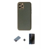 MARSİLYAN™- iPhone 12 Pro Kılıf Ahenk Işık - Siyah 3D Antistatik Hayalet Cam Ekran Koruyucu + Metal Kamera Lens Koruma Cam - KI