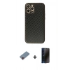 MARSİLYAN™- iPhone 12 Pro Kılıf Ahenk Işık - Siyah 3D Antistatik Hayalet Cam Ekran Koruyucu + Metal Kamera Lens Koruma Cam - KI