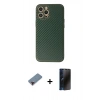 MARSİLYAN™- iPhone 12 Pro Kılıf Ahenk Işık - Siyah 3D Antistatik Hayalet Cam Ekran Koruyucu + Metal Kamera Lens Koruma Cam - KI