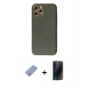 MARSİLYAN™- iPhone 12 Pro Kılıf Ahenk Işık - Siyah 3D Antistatik Hayalet Cam Ekran Koruyucu + Metal Kamera Lens Koruma Cam - KUYL