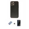 MARSİLYAN™- iPhone 12 Pro Kılıf Ahenk Işık - Siyah 3D Antistatik Hayalet Cam Ekran Koruyucu + Metal Kamera Lens Koruma Cam - KUYL