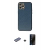 MARSİLYAN™- iPhone 12 Pro Kılıf Ahenk Işık - Siyah 3D Antistatik Hayalet Cam Ekran Koruyucu + Renkli Kamera Lens Koruma Cam - MI