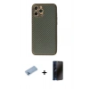 MARSİLYAN™- iPhone 12 Pro Kılıf Ahenk Işık - Siyah 3D Antistatik Hayalet Cam Ekran Koruyucu + Shine Kamera Lens Koruma Cam - MI