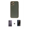 MARSİLYAN™- iPhone 12 Pro Kılıf Ahenk Işık - Siyah 3D Antistatik Hayalet Cam Ekran Koruyucu + Neon Fosforlu Kamera Lens - BZ
