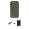 MARSİLYAN™- iPhone 12 Pro Kılıf Ahenk Işık - Siyah 3D Antistatik Hayalet Cam Ekran Koruyucu + Shine Kamera Lens Koruma Cam - PE