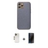 MARSİLYAN™- iPhone 12 Pro Kılıf Ahenk Işık - Siyah 3D Antistatik Hayalet Cam Ekran Koruyucu + Shine Kamera Lens - GD