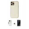 MARSİLYAN™- iPhone 12 Pro Kılıf Ahenk Işık - Siyah 3D Antistatik Hayalet Cam Ekran Koruyucu + Shine Kamera Lens - GD