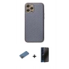 MARSİLYAN™- iPhone 12 Pro Kılıf Ahenk Işık - Siyah 3D Antistatik Hayalet Cam Ekran Koruyucu + Shine Kamera Lens Koruma Cam - GD
