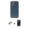 MARSİLYAN™- iPhone 12 Pro Kılıf Ahenk Işık - Siyah 3D Antistatik Hayalet Cam Ekran Koruyucu + Shine Kamera Lens Koruma Cam - SABE