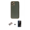 MARSİLYAN™- iPhone 12 Pro Kılıf Ahenk Işık - Siyah 3D Antistatik Hayalet Cam Ekran Koruyucu + Shine Kamera Lens Koruma Cam - SABE