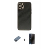 MARSİLYAN™- iPhone 12 Pro Kılıf Ahenk Işık - Siyah 3D Antistatik Hayalet Cam Ekran Koruyucu + Shine Kamera Lens Koruma Cam - SH