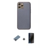 MARSİLYAN™- iPhone 12 Pro Kılıf Ahenk Işık - Siyah 3D Antistatik Hayalet Cam Ekran Koruyucu + Shine Kamera Lens Koruma Cam - SH