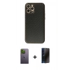 MARSİLYAN™- iPhone 12 Pro Kılıf Ahenk Işık - Siyah 3D Antistatik Hayalet Cam Ekran Koruyucu + Neon Fosforlu Kamera Lens - YL
