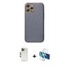 MARSİLYAN™- iPhone 12 Pro Kılıf Ahenk Işık - Siyah 3D Antistatik Seramik Nano Ekran Koruyucu + Shine Kamera Lens - GD