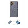 MARSİLYAN™- iPhone 12 Pro Kılıf Ahenk Işık - Siyah 3D Antistatik Seramik Nano Ekran Koruyucu + Metal Kamera Lens Koruma Cam - GS