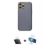 MARSİLYAN™- iPhone 12 Pro Kılıf Ahenk Işık - Siyah 3D Antistatik Seramik Nano Ekran Koruyucu + Kamera Lens Koruma Cam - SF