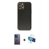 MARSİLYAN™- iPhone 12 Pro Kılıf Ahenk Işık - Siyah 3D Antistatik Seramik Nano Ekran Koruyucu + Neon Fosforlu Kamera Lens - MI