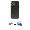 MARSİLYAN™- iPhone 12 Pro Kılıf Ahenk Işık - Siyah 3D Antistatik Seramik Nano Ekran Koruyucu + Renkli Kamera Lens Koruma Cam - MI