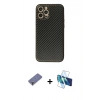 MARSİLYAN™- iPhone 12 Pro Kılıf Ahenk Işık - Siyah 3D Antistatik Seramik Nano Ekran Koruyucu + Metal Kamera Lens Koruma Cam - GD