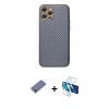 MARSİLYAN™- iPhone 12 Pro Kılıf Ahenk Işık - Siyah 3D Antistatik Seramik Nano Ekran Koruyucu + Metal Kamera Lens Koruma Cam - GD
