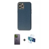 MARSİLYAN™- iPhone 12 Pro Kılıf Ahenk Işık - Siyah 3D Antistatik Seramik Nano Ekran Koruyucu + Neon Fosforlu Kamera Lens - YL