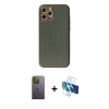 MARSİLYAN™- iPhone 12 Pro Kılıf Ahenk Işık - Siyah 3D Antistatik Seramik Nano Ekran Koruyucu + Neon Fosforlu Kamera Lens - YL