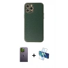 MARSİLYAN™- iPhone 12 Pro Kılıf Ahenk Işık - Siyah 3D Antistatik Seramik Nano Ekran Koruyucu + Neon Fosforlu Kamera Lens - YL