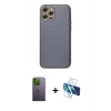MARSİLYAN™- iPhone 12 Pro Kılıf Ahenk Işık - Siyah 3D Antistatik Seramik Nano Ekran Koruyucu + Neon Fosforlu Kamera Lens - YL