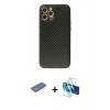 MARSİLYAN™- iPhone 12 Pro Kılıf Ahenk Işık - Siyah 3D Antistatik Seramik Nano Ekran Koruyucu + Renkli Kamera Lens Koruma Cam - YL