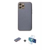 MARSİLYAN™- iPhone 12 Pro Kılıf Ahenk Işık - Siyah 3D Antistatik Seramik Nano Ekran Koruyucu + Renkli Kamera Lens Koruma Cam - TU