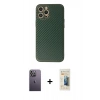 MARSİLYAN™- iPhone 12 Pro Kılıf Ahenk Işık - Siyah 6D Mat Seramik Hayalet Nano Ekran Koruyucu + Neon Fosforlu Kamera Lens - BZ