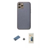 MARSİLYAN™- iPhone 12 Pro Kılıf Ahenk Işık - Siyah 6D Mat Seramik Hayalet Nano Ekran Koruyucu + Shine Kamera Lens Koruma Cam - GD