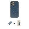MARSİLYAN™- iPhone 12 Pro Kılıf Ahenk Işık - Siyah 6D Mat Seramik Hayalet Nano Ekran Koruyucu + Gümüş Metal Kamera Lens Koruma Cam