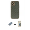 MARSİLYAN™- iPhone 12 Pro Kılıf Ahenk Işık - Siyah 6D Mat Seramik Hayalet Nano Ekran Koruyucu + Gümüş Metal Kamera Lens Koruma Cam