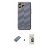 MARSİLYAN™- iPhone 12 Pro Kılıf Ahenk Işık - Siyah 6D Mat Seramik Hayalet Nano Ekran Koruyucu + Gümüş Metal Kamera Lens Koruma Cam